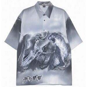 Billion Bay Shirt Mens 2XL Tiger vs Dragon Battle of the Ages Japanese Gray